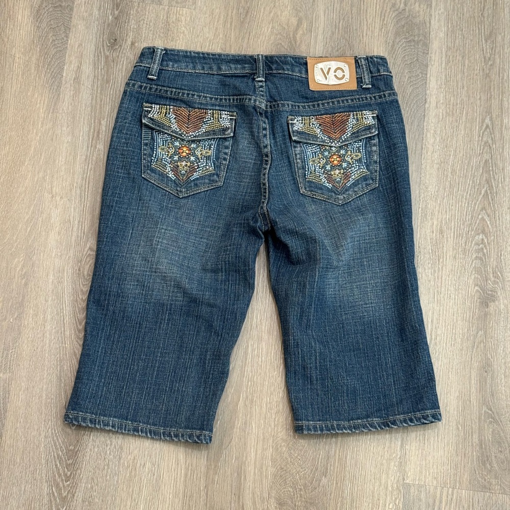 NWOT Virgin Only Junior Women’s Rhinestones Bermuda Jean Shorts -9